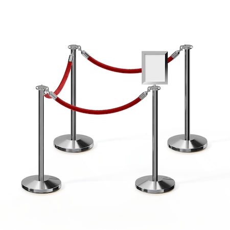 Stanchion Post And Rope Kit Pol.Steel,4FlatTop 3RedRope 8.5x11V Sign